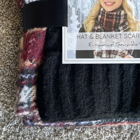Emanuel Geraldo NWT Maroon Plaid Scarf & Black Pom Beanie Hat Set, Women’s OS - Picture 5 of 14